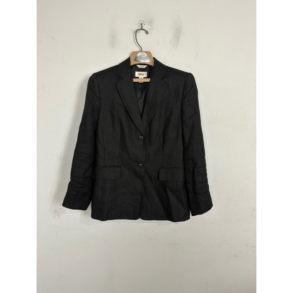 Talbots Petites Black 100% Irish Linen Blazer Jacket Size 8P Two Button Lined